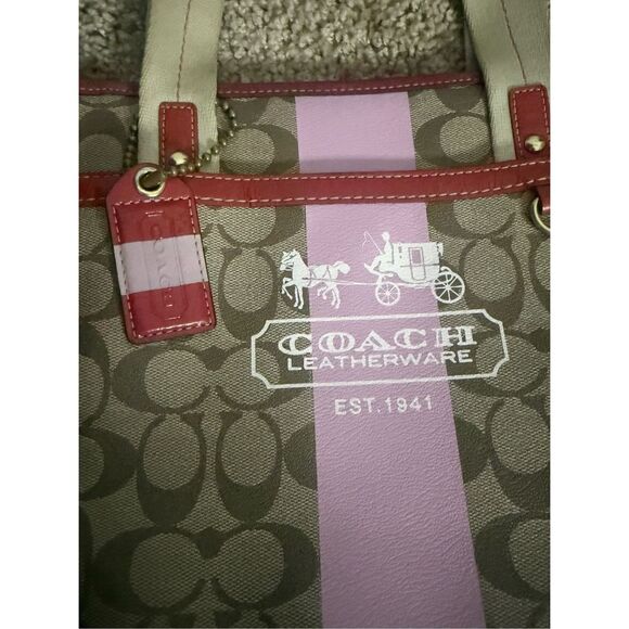 Coach Women's Leatherware Signature Canvas Heritage Shoulder Handbag Tan Pink - Picture 4 of 7